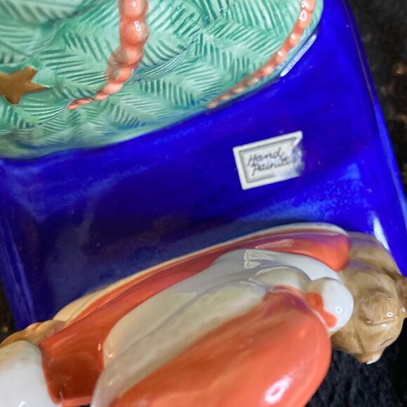 Vintage 1980s Fitz and Floyd Hand Painted Christmas Holiday Napkin Holder - Picture 5 of 6